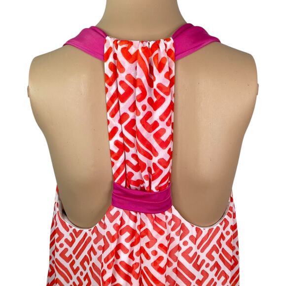 Jantzen Pink Orange Geometric Print Asymmetric Swim Cover Up Dress SZ M/L - Picture 9 of 10